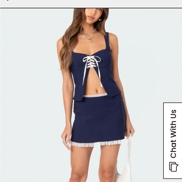 Edikted Navy Blue Lace-Up Tank Top - Picture 3 of 6